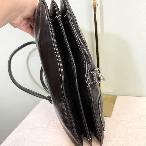 Hype Satchel Shoulder Bag Black Patent Leather Multi Pocket Handbag Purse Buckle - Picture 7 of 10